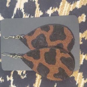 THANDMADE EARRINGS HANDCRAFTED BROWN AND BLACK LEATHER LEOPARD PRINT